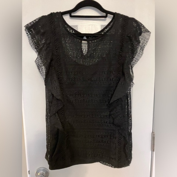 City Chic Tops - City Chic Size 14 plus size flutter sleeve black lace blouse